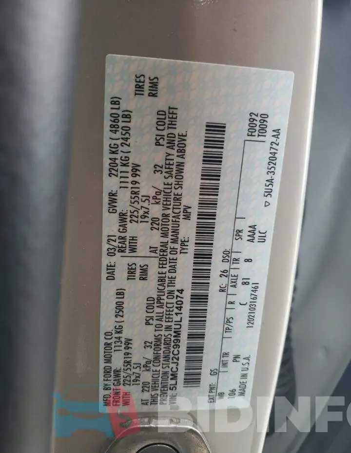 5LMCJ2C99MUL14074 Photo# 10