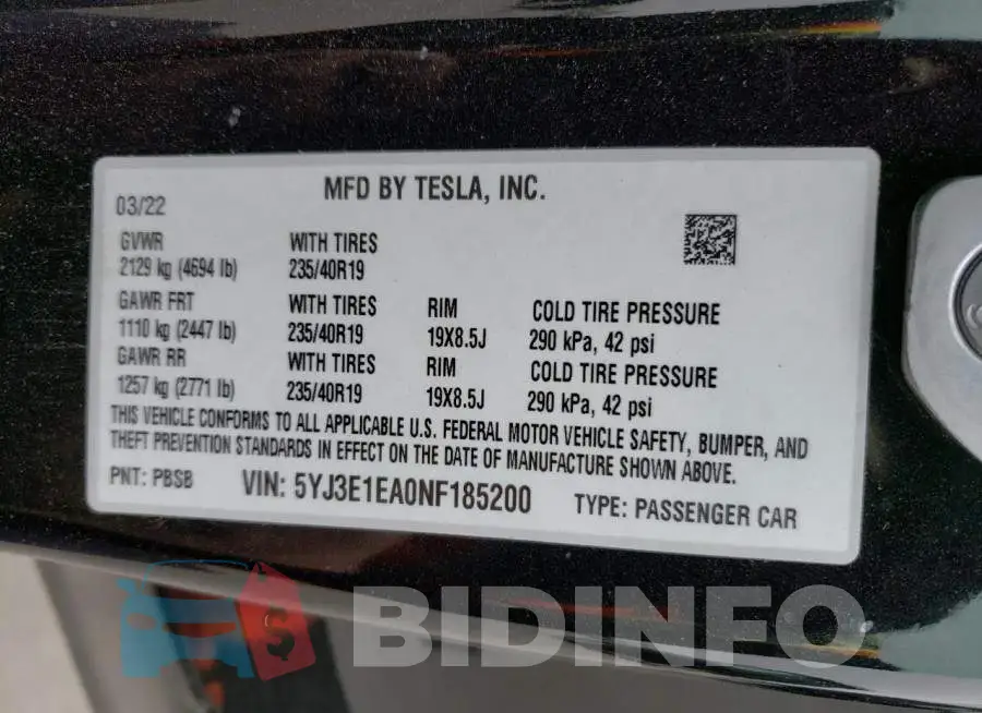 5YJ3E1EA0NF185200 Photo# 12