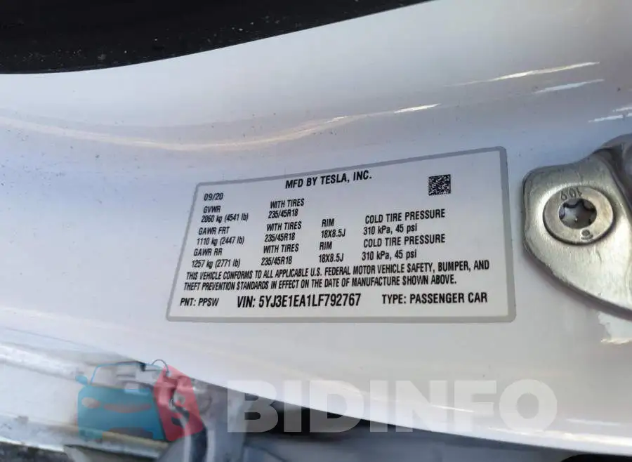 5YJ3E1EA1LF792767 Photo# 10