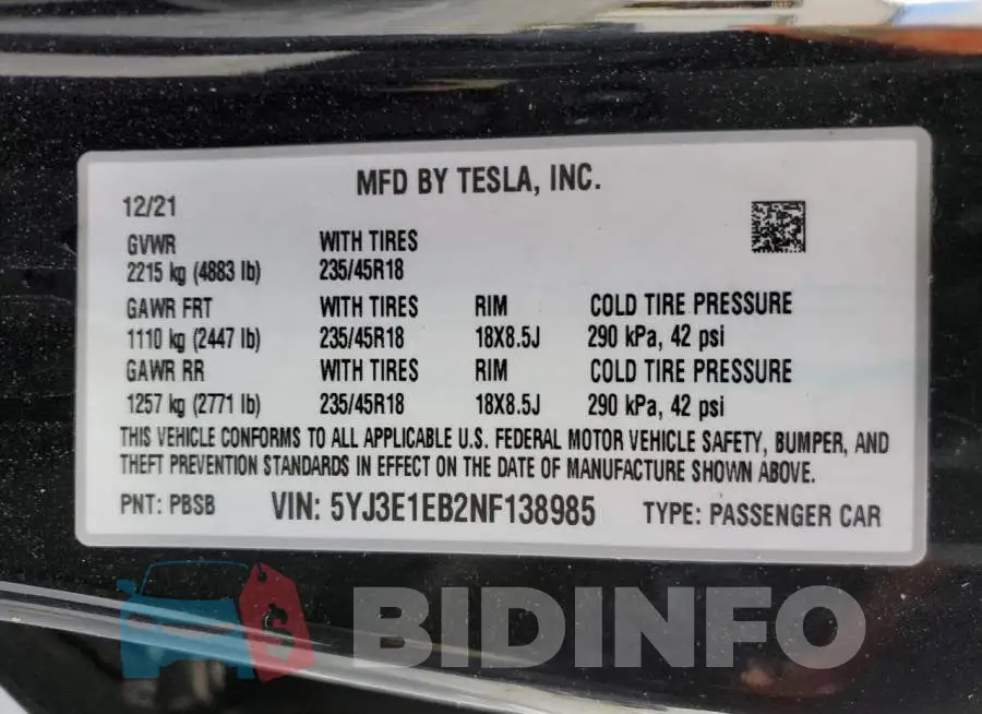 5YJ3E1EB2NF138985 Photo# 10