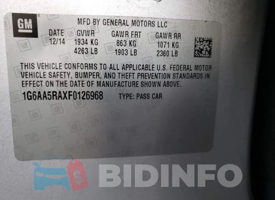 1G6AA5RAXF0126968 Photo# 10
