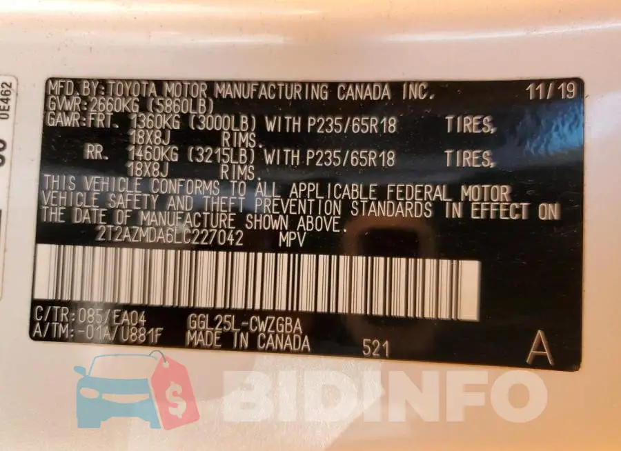 2T2AZMDA6LC227042 Photo# 10