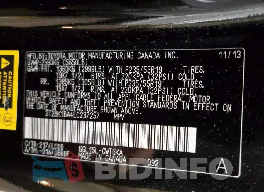 2T2BK1BA4EC237257 Photo# 10