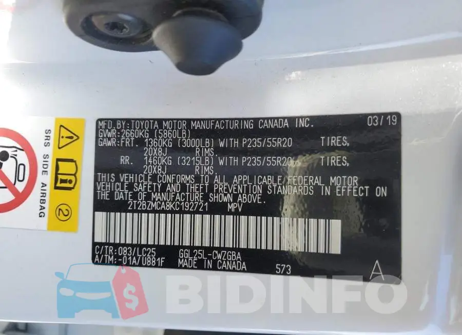 2T2BZMCA8KC192721 Photo# 10