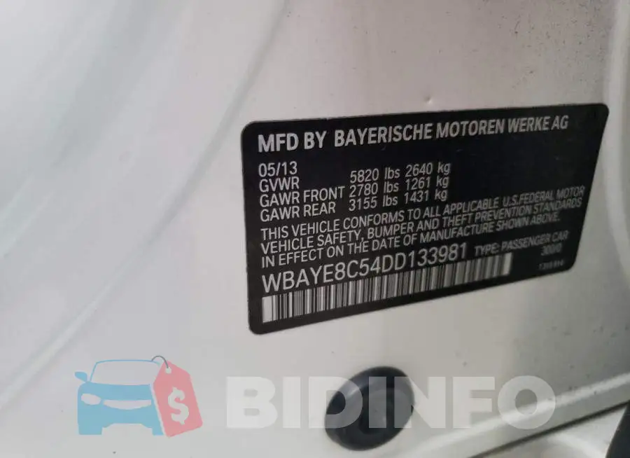 WBAYE8C54DD133981 Photo# 10