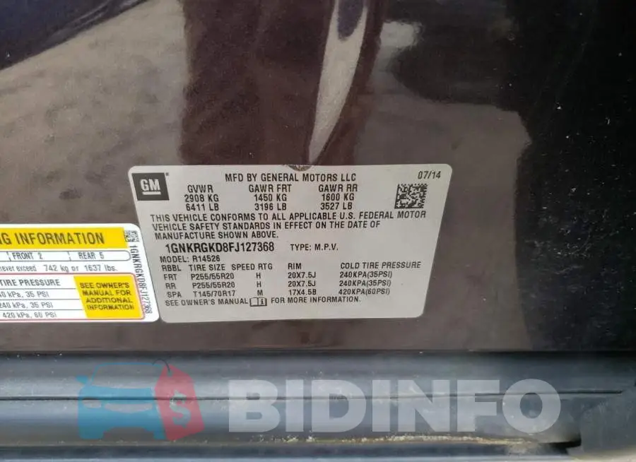 1GNKRGKD8FJ127368 Photo# 10