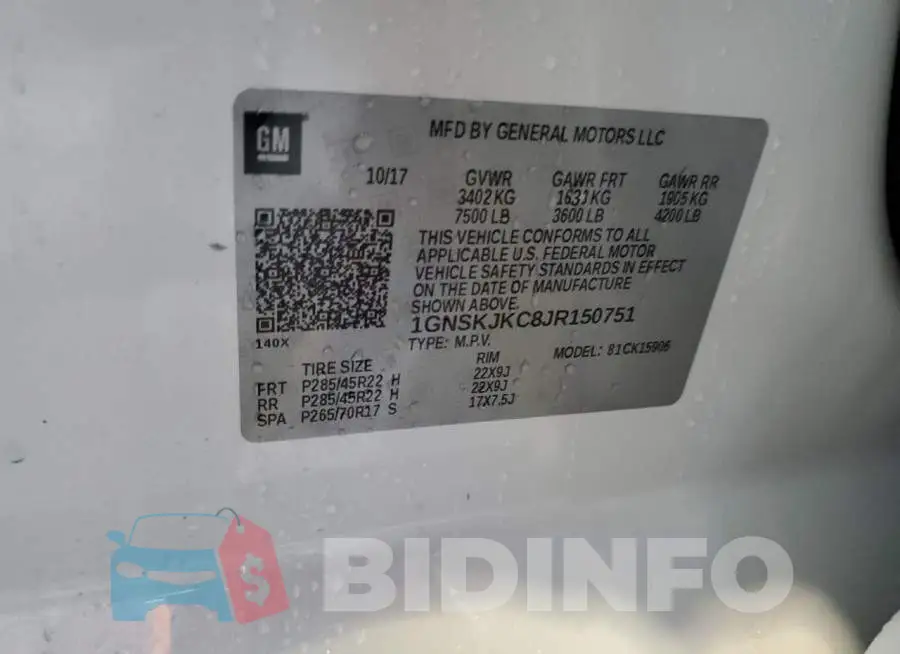 1GNSKJKC8JR150751 Photo# 10