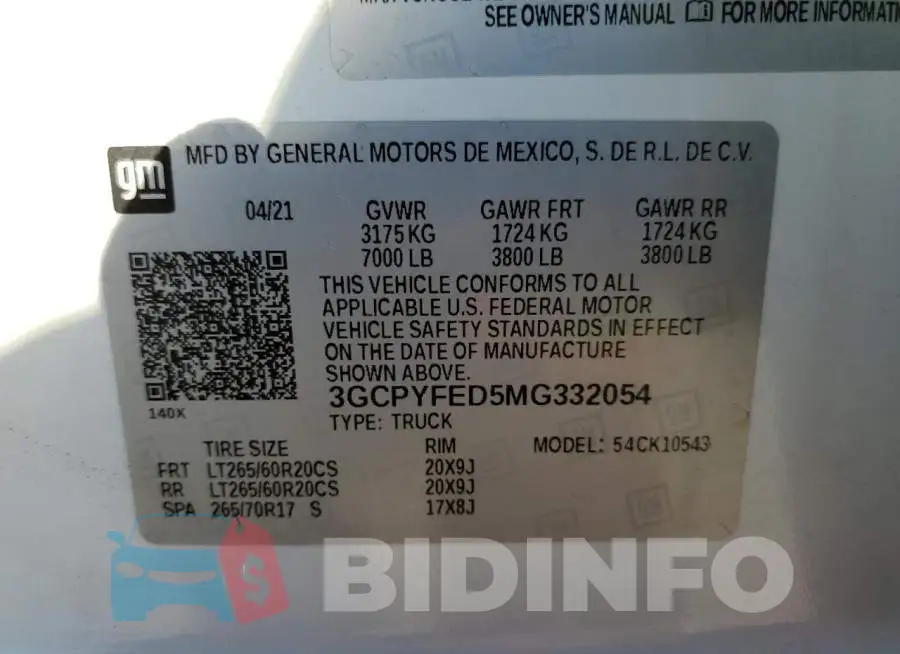 3GCPYFED5MG332054 Photo# 12