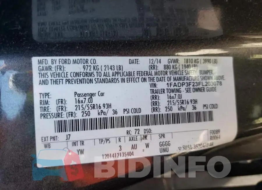 1FADP3F23FL203078 Photo# 10