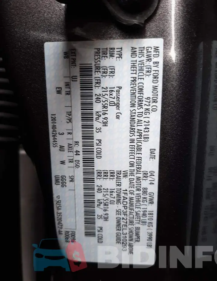 1FADP3F27EL310293 Photo# 12