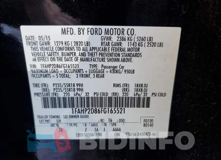 1FAHP2D86FG165521 Photo# 10