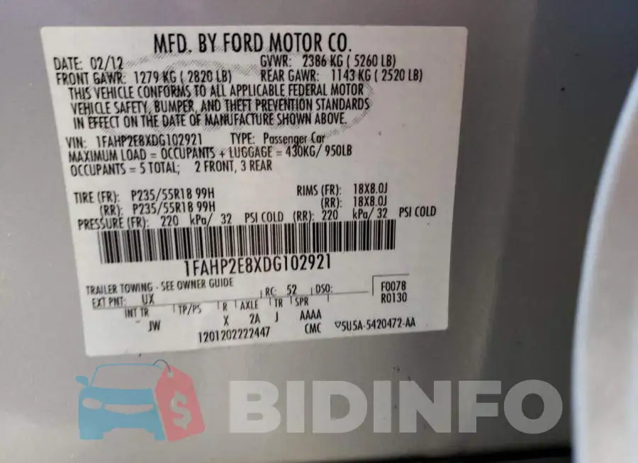 1FAHP2E8XDG102921 Photo# 10