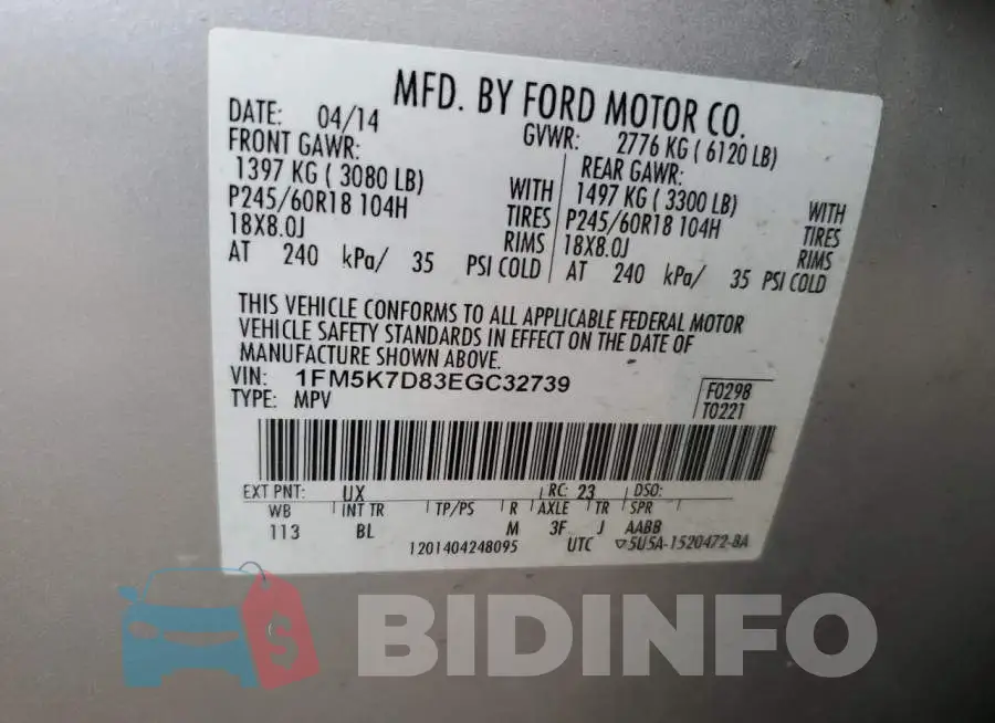 1FM5K7D83EGC32739 Photo# 13