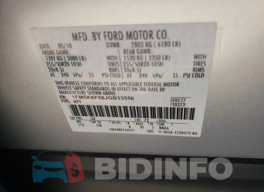 1FM5K8F88JGB33556 Photo# 10
