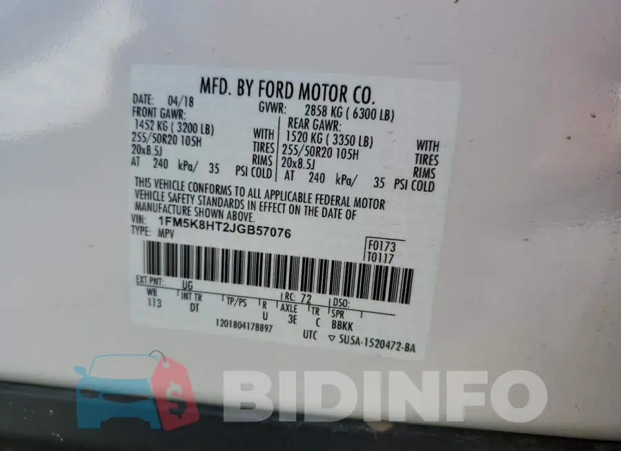 1FM5K8HT2JGB57076 Photo# 10
