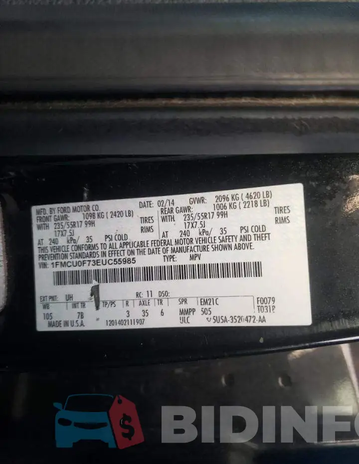 1FMCU0F73EUC55985 Photo# 10