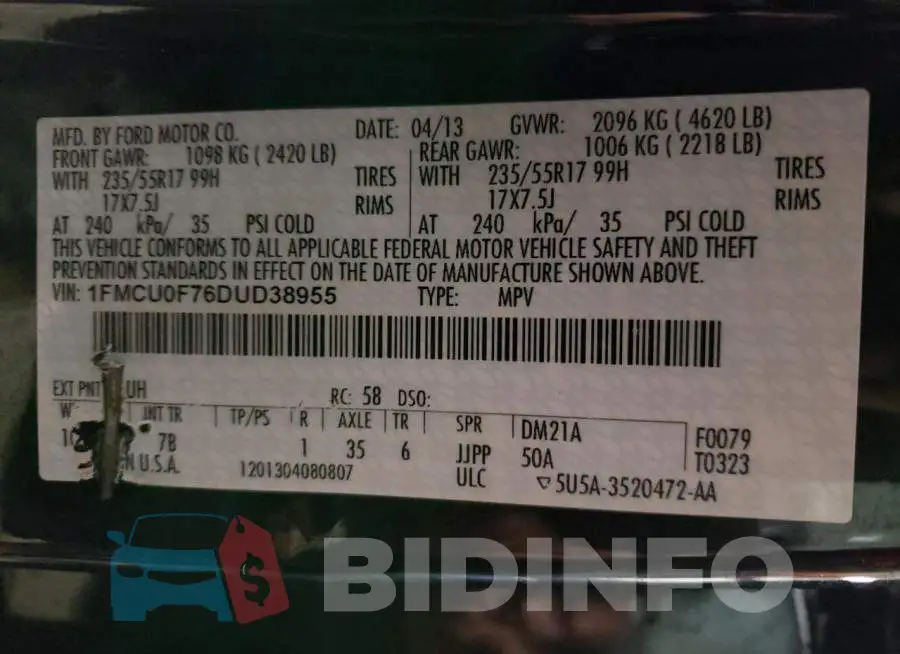 1FMCU0F76DUD38955 Photo# 14