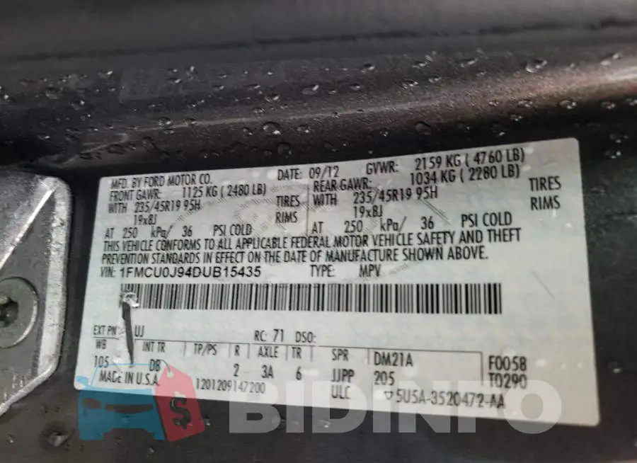 1FMCU0J94DUB15435 Photo# 10