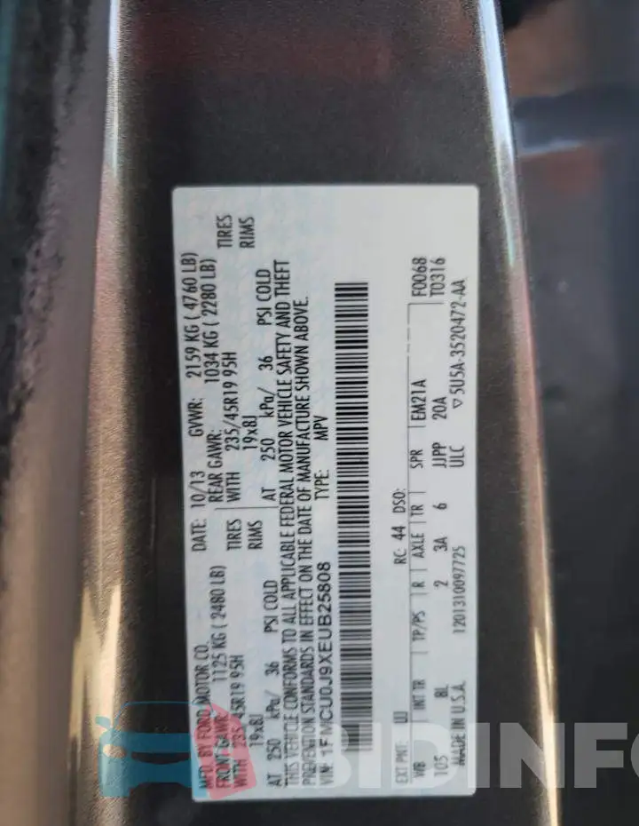 1FMCU0J9XEUB25808 Photo# 10