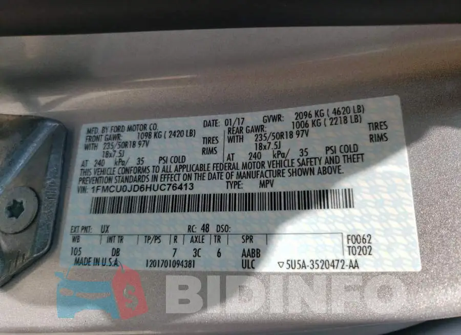 1FMCU0JD6HUC76413 Photo# 10