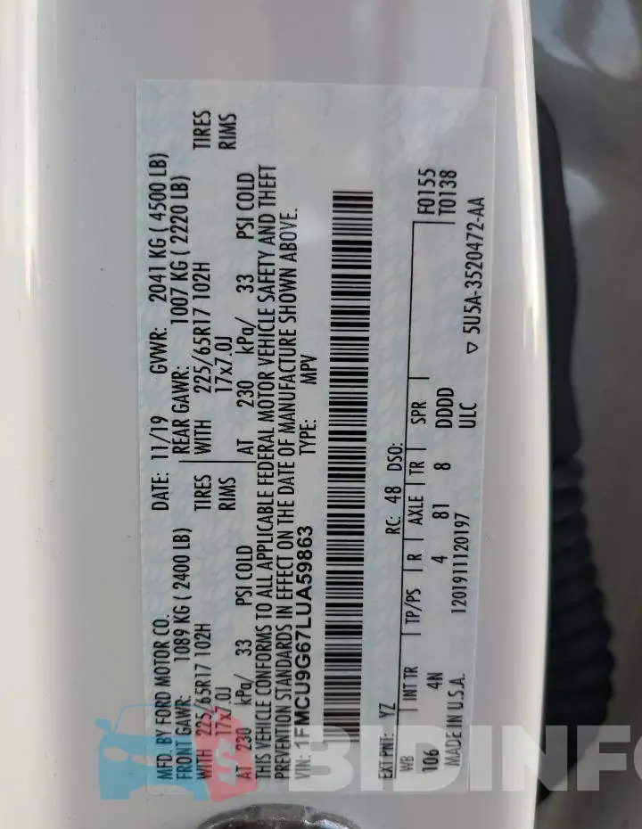 1FMCU9G67LUA59863 Photo# 13