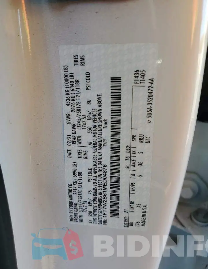 1FT7W2B61MED04876 Photo# 10