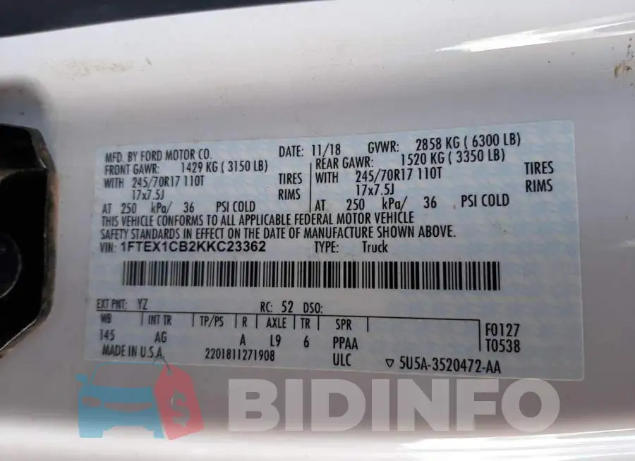1FTEX1CB2KKC23362 Photo# 10