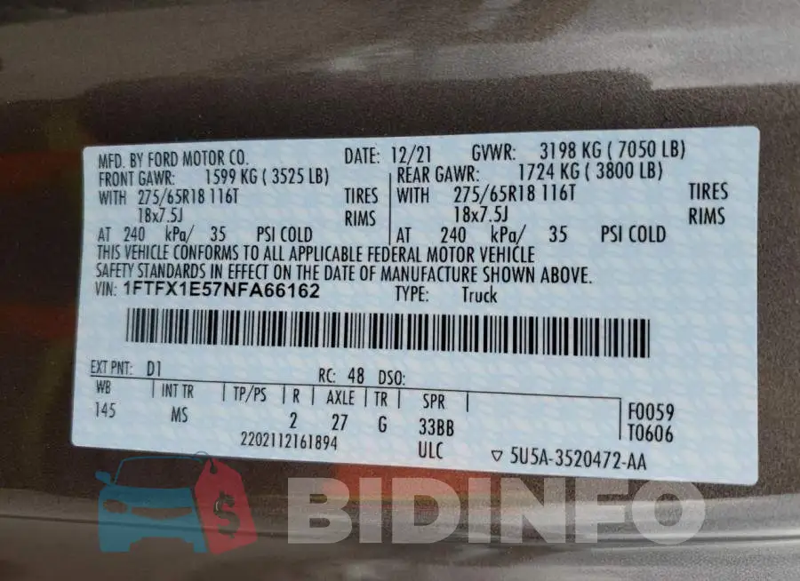 1FTFX1E57NFA66162 Photo# 12