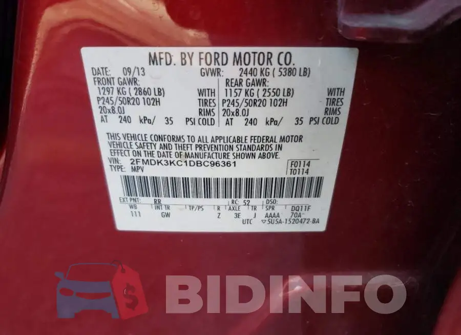 2FMDK3KC1DBC96361 Photo# 13