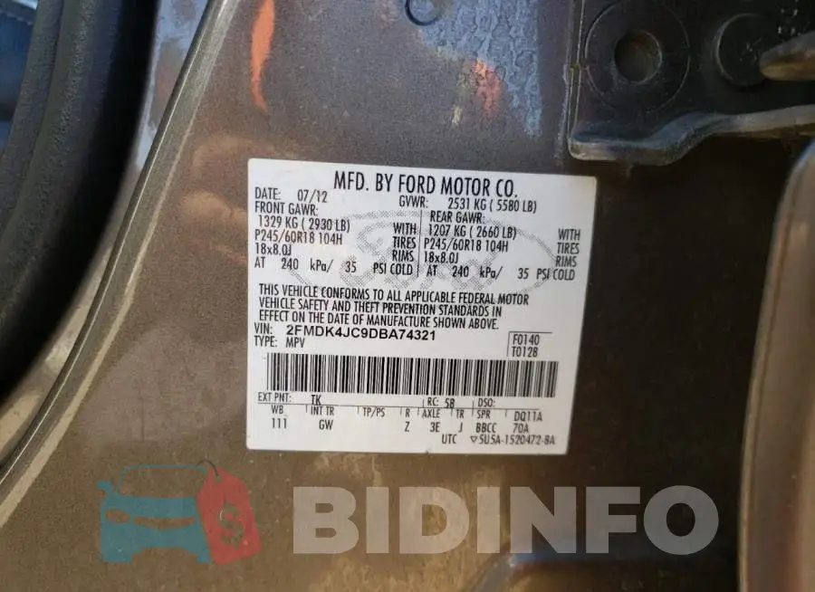 2FMDK4JC9DBA74321 Photo# 10