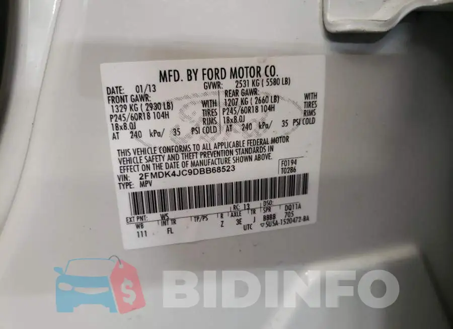 2FMDK4JC9DBB68523 Photo# 10