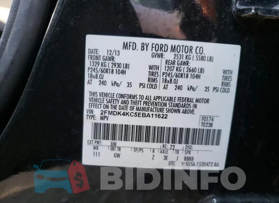 2FMDK4KC5EBA11622 Photo# 10