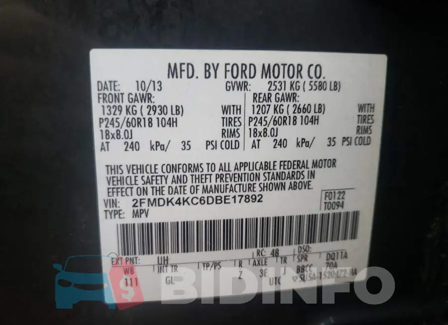 2FMDK4KC6DBE17892 Photo# 13