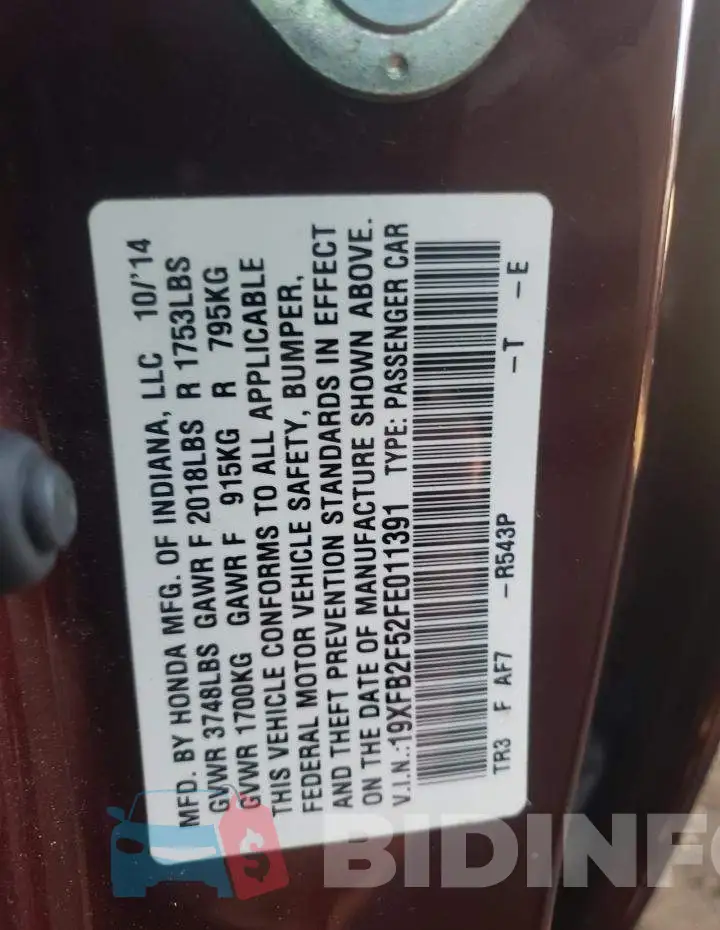 19XFB2F52FE011391 Photo# 10