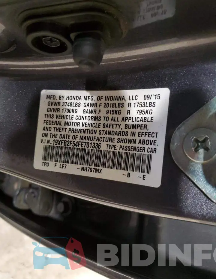 19XFB2F54FE701336 Photo# 12