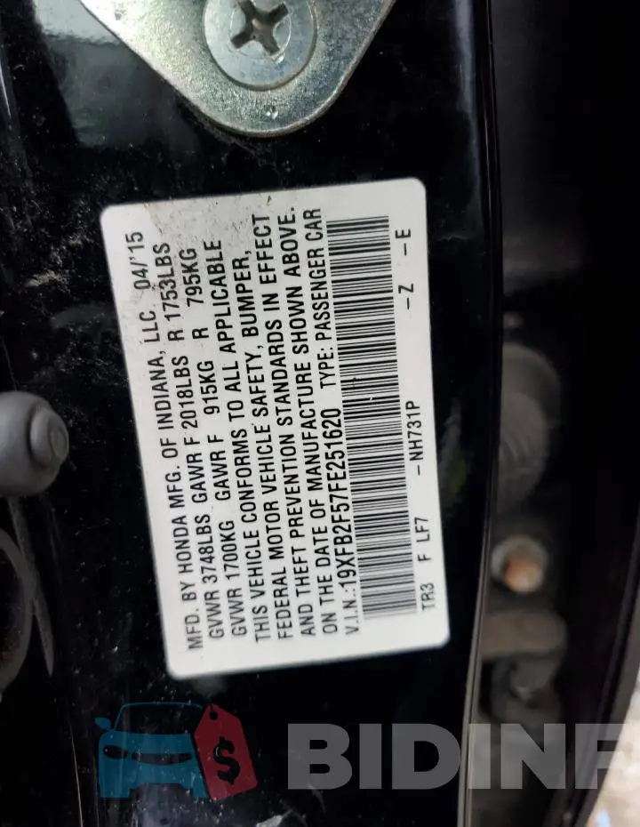 19XFB2F57FE251620 Photo# 10
