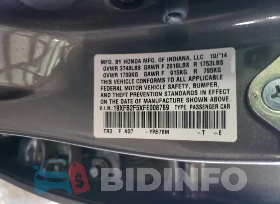 19XFB2F5XFE008769 Photo# 12