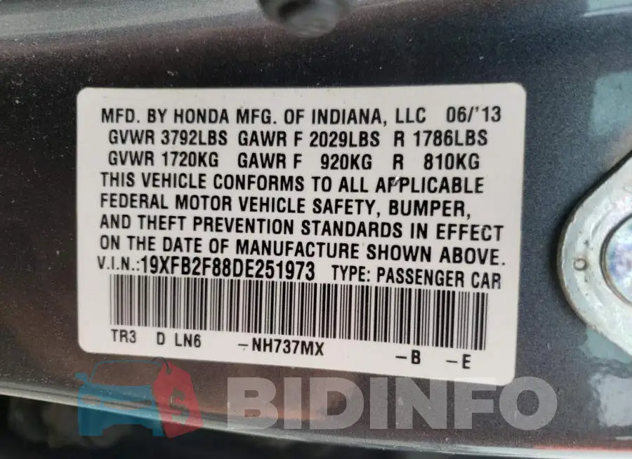 19XFB2F88DE251973 Photo# 10
