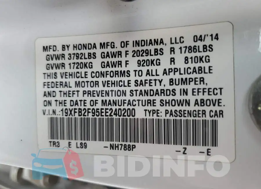 19XFB2F95EE240200 Photo# 10