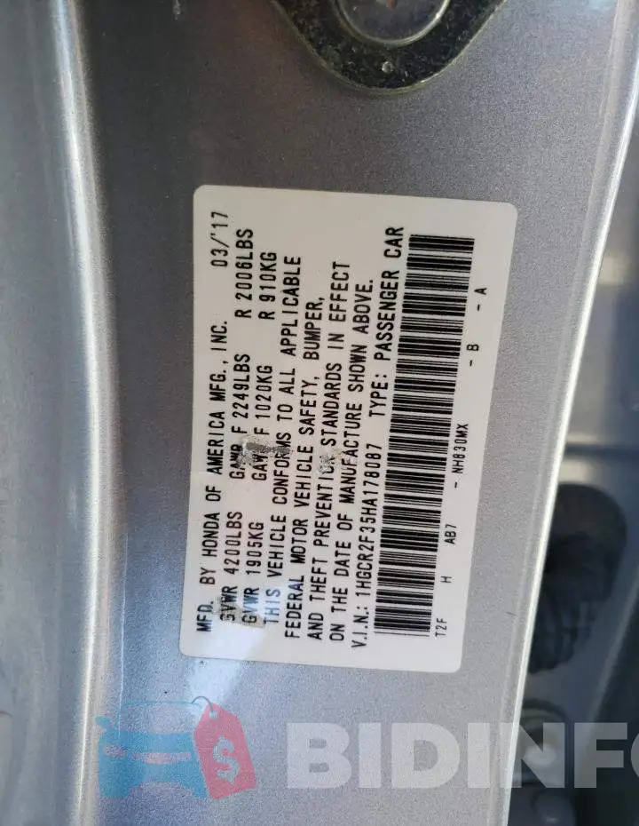 1HGCR2F35HA178087 Photo# 10