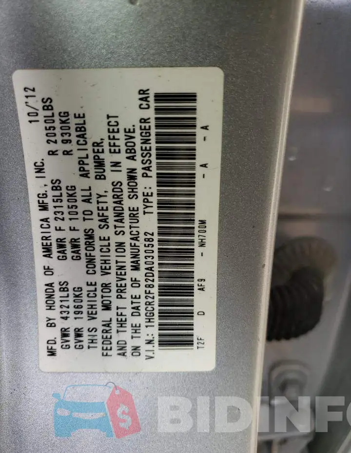 1HGCR2F82DA030582 Photo# 10