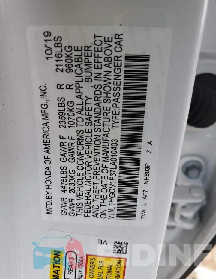 1HGCV1F37LA010403 Photo# 10