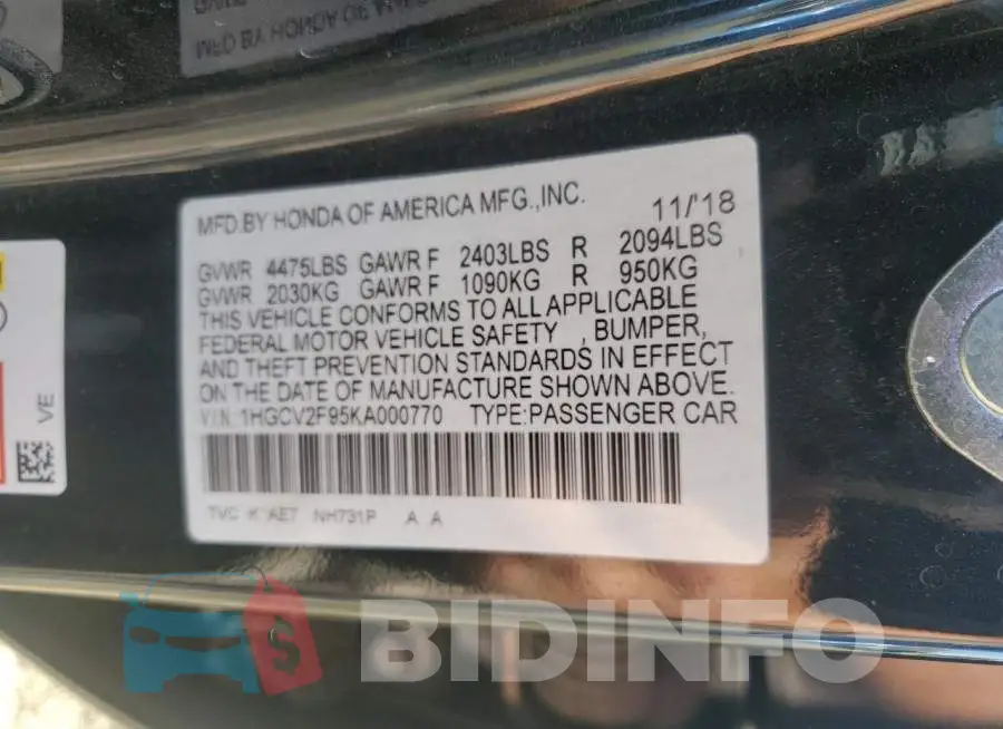 1HGCV2F95KA000770 Photo# 10