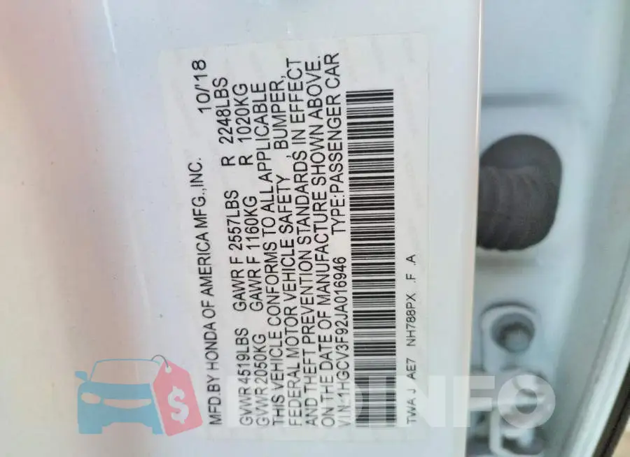 1HGCV3F92JA016946 Photo# 10