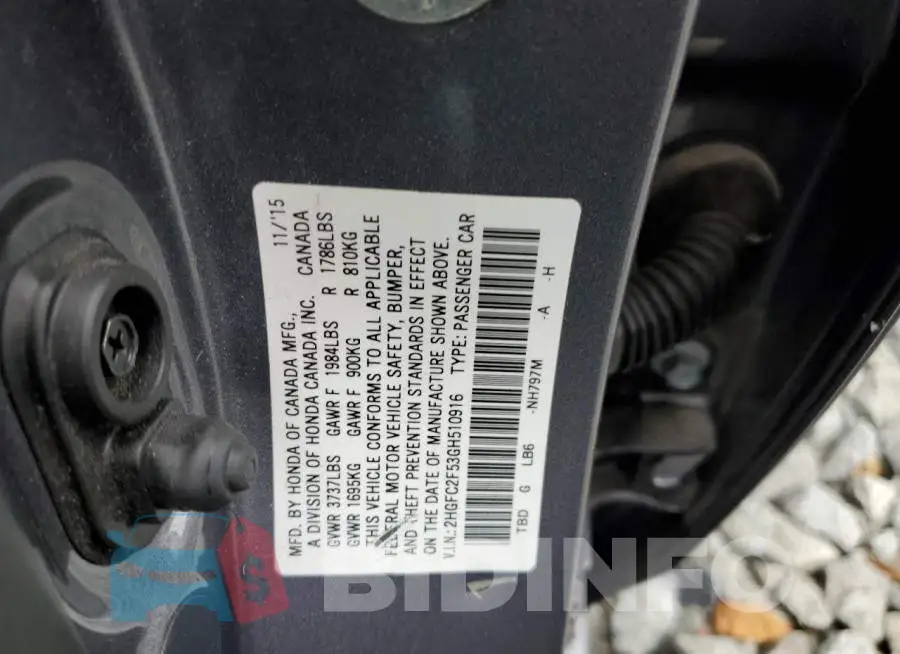 2HGFC2F53GH510916 Photo# 10