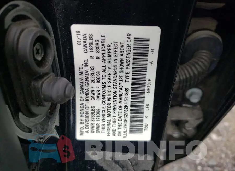 2HGFC2F62KH531886 Photo# 10