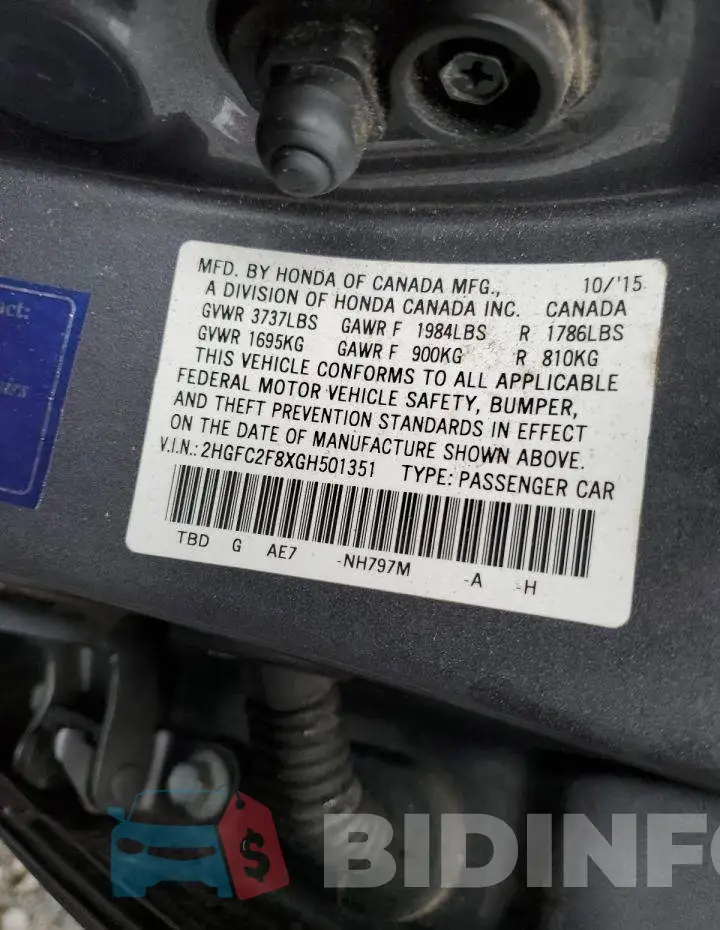 2HGFC2F8XGH501351 Photo# 12