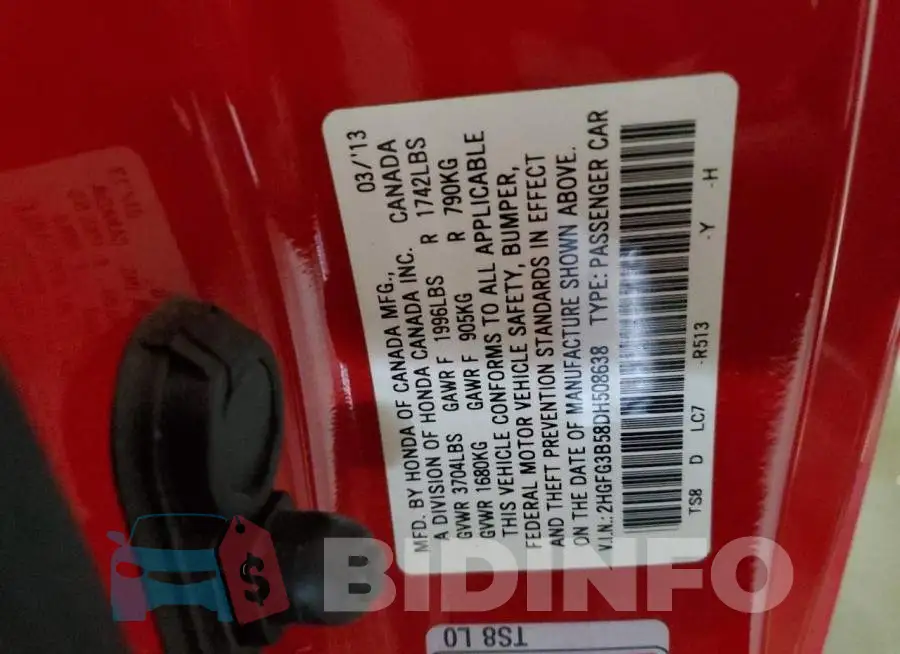 2HGFG3B58DH508638 Photo# 12