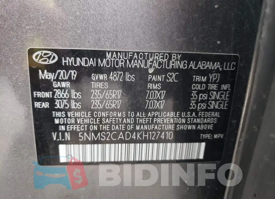 5NMS2CAD4KH127410 Photo# 10