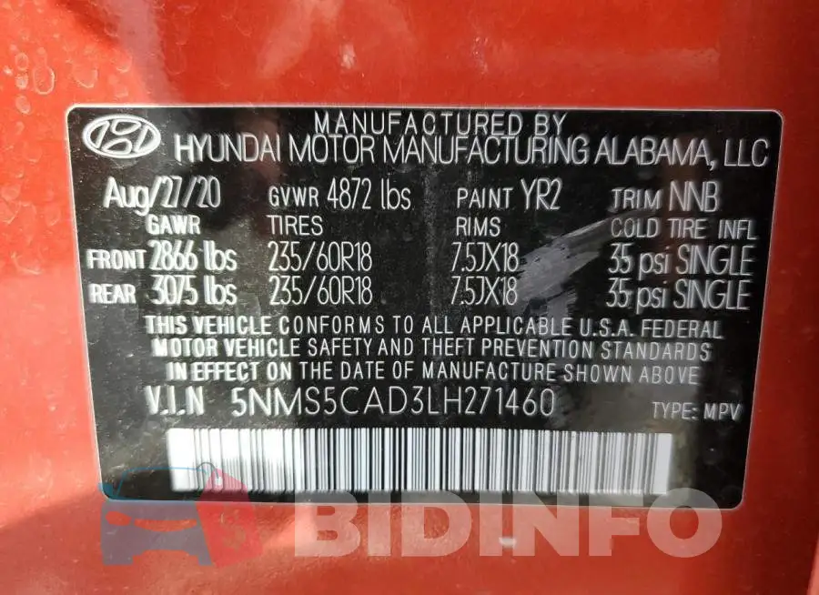 5NMS5CAD3LH271460 Photo# 10